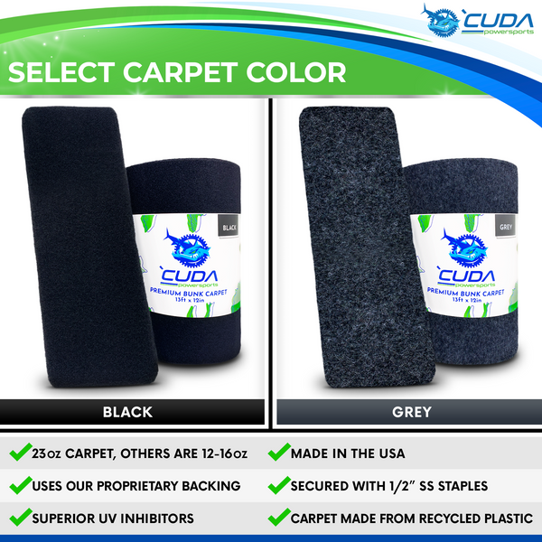 Wood - Black or Charcoal Marine Grade Boat Trailer Bunk Boards - 2"x4" (Pair) PREMIUM Carpet