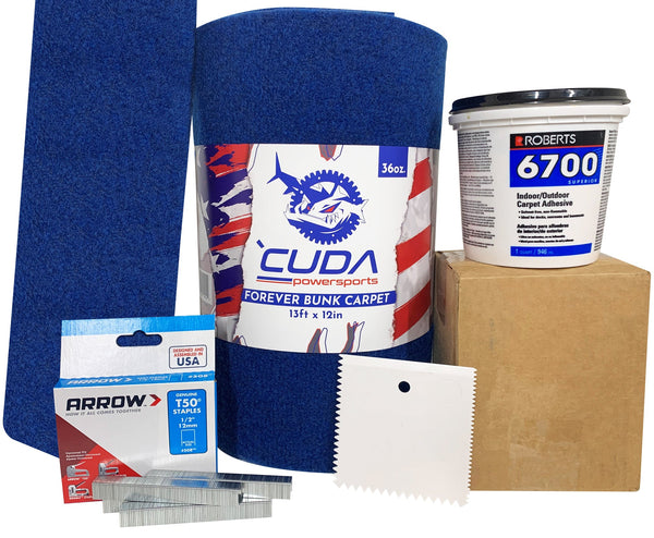 24" Wide BLUE - FOREVER Boat Trailer Bunk Carpet with Installation Kit