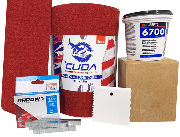 24" Wide RED - FOREVER Boat Trailer Bunk Carpet with Installation Kit