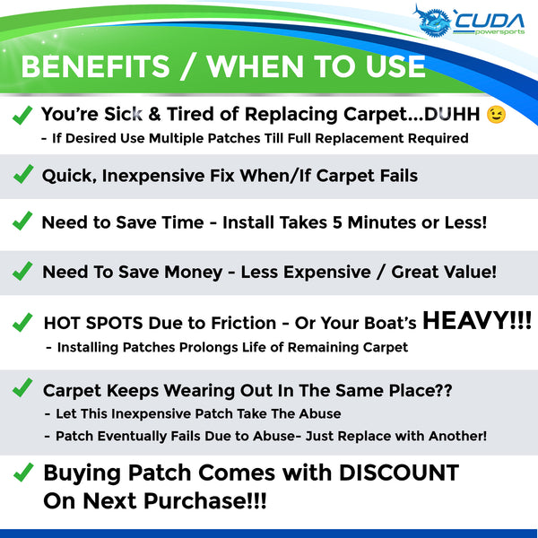 Boat Trailer Bunk Carpet PATCH - New Only From 'Cuda