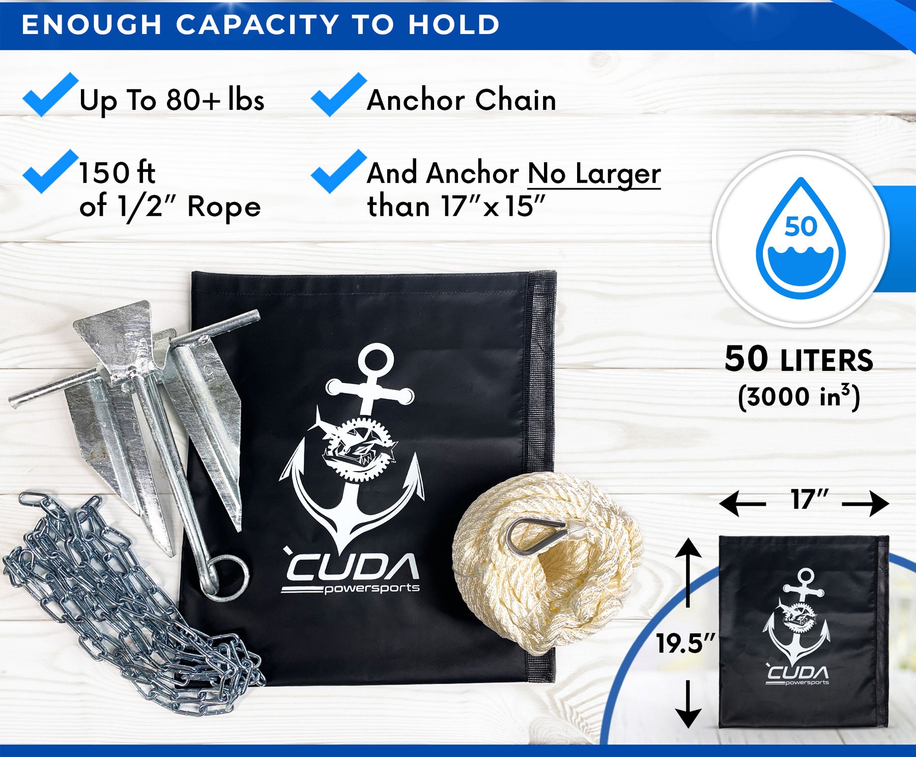 Boat Anchor Storage Bag 50 L by Cuda Powersports – 'Cuda Powersports