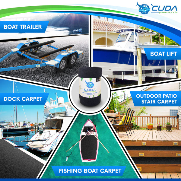 Boat Trailer, Boat Lift, Dock Carpet, Outdoor Patio Stair Carpet, and Fishing Boat Carpet by Cuda Powersports